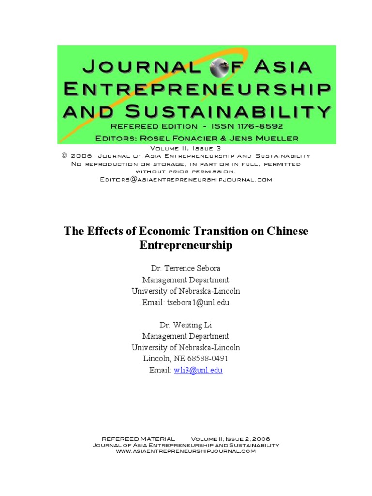 The Effects of Economic Transition On Chinese Entrepreneurship | PDF ...