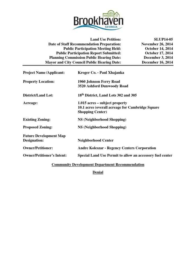 12 3 14 Brookhaven Planning Commission Agenda Kroger Fuel Station