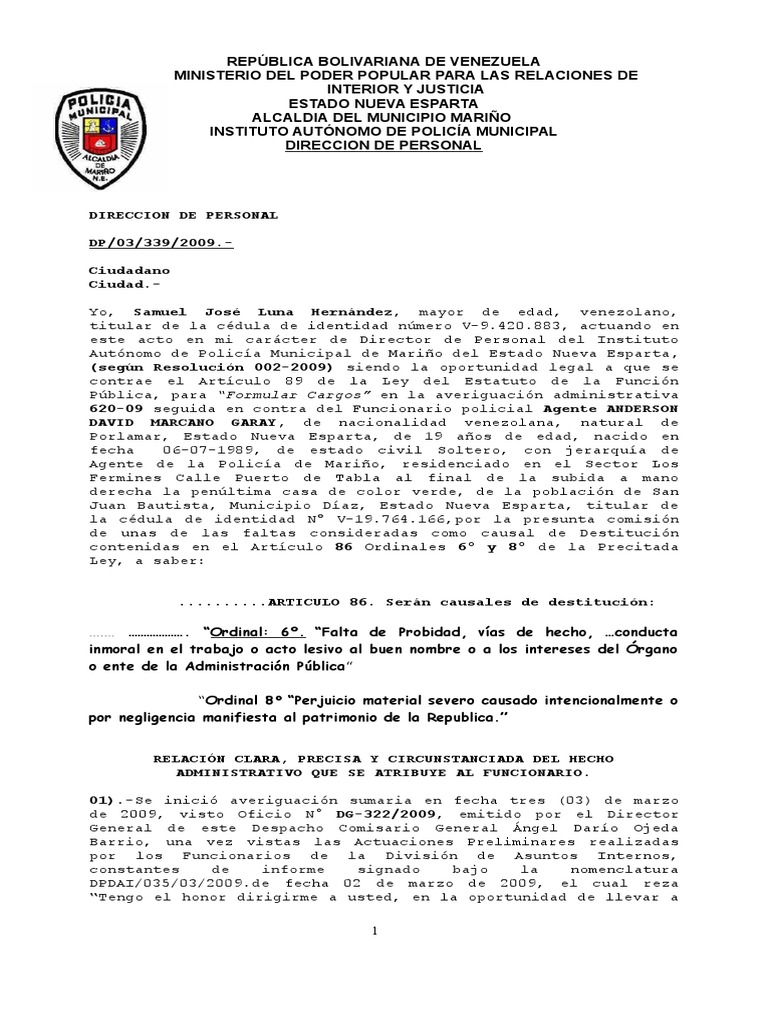 Formato para La Formulacion de Cargos | PDF | Policía | Revólver