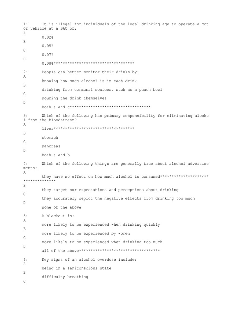 AlcoholEdu Answers 2011 PDF Driving Under The Influence Alcohol