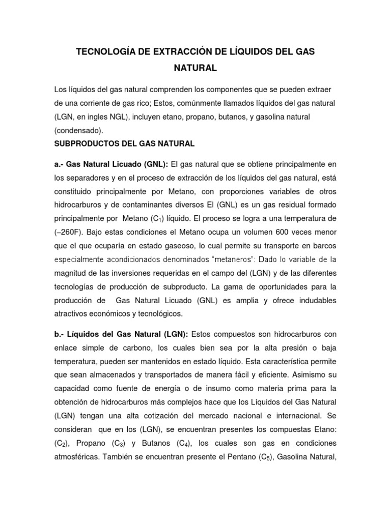 Extracción de Líquidos del Gas Natural | PDF | Gas natural licuado ...