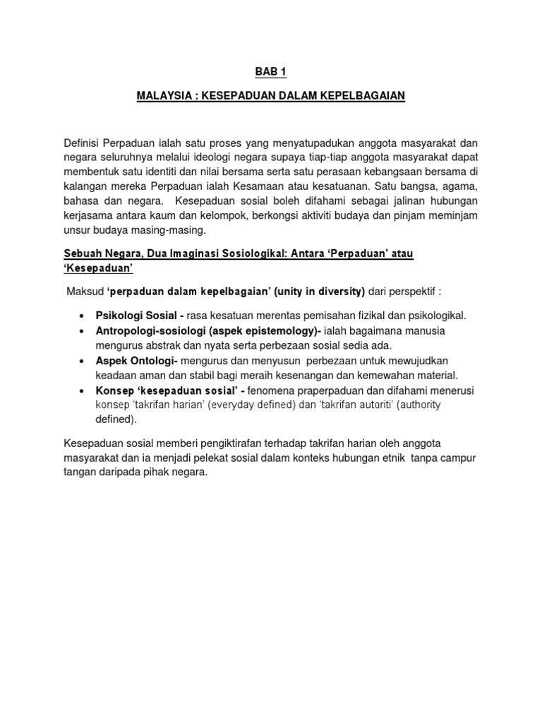 Bab 1: Malaysia: Kesepaduan Dalam Kepelbagaian  PDF
