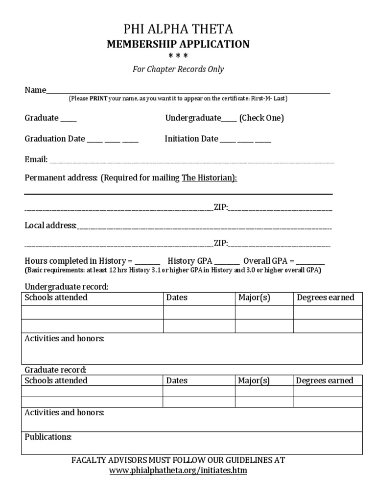 PHI Alpha Theta Membership Form | PDF