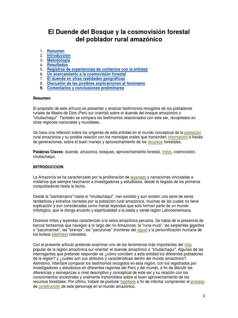 El Duende Del Bosque y La Cosmovisión Forestal, PDF