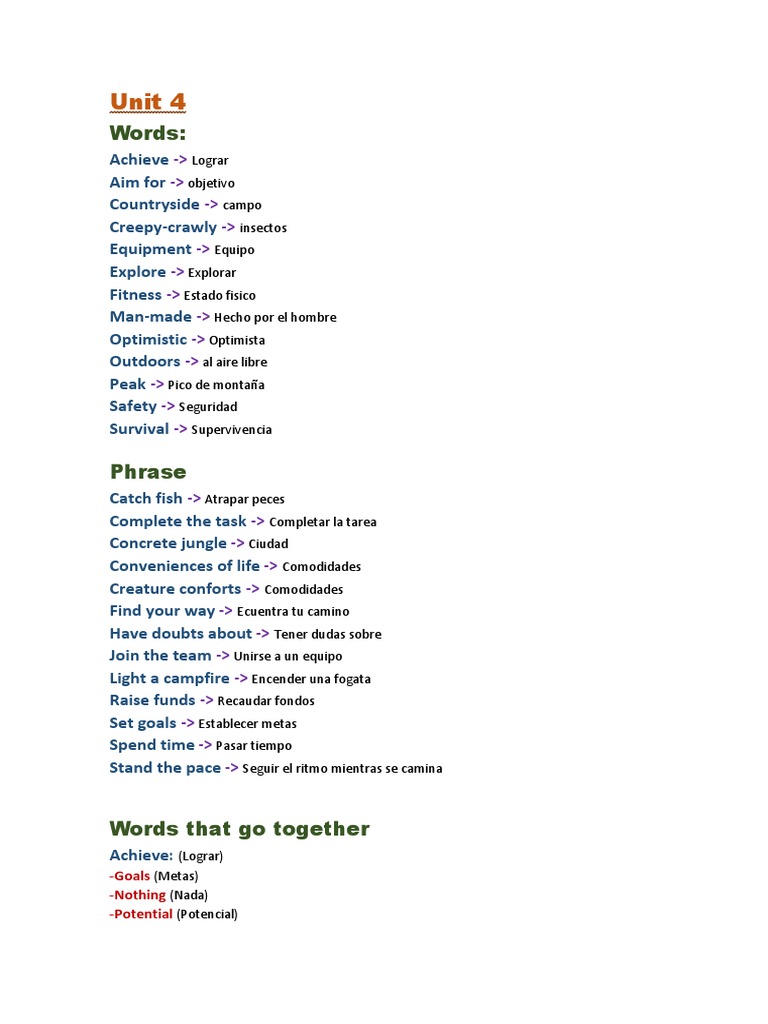 Unit 4 Vocabulary and Phrases Guide | PDF