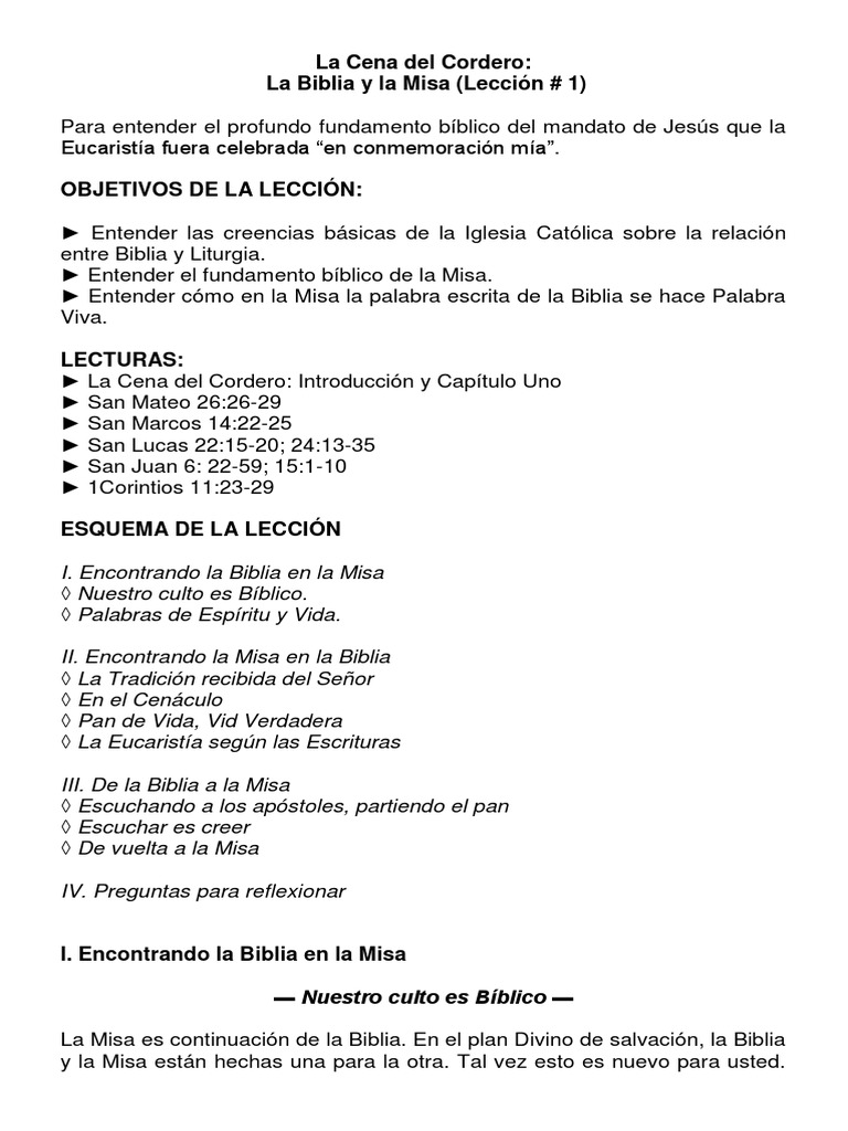 La Cena Del Cordero 1 PDF eucaristía Misa (liturgia)