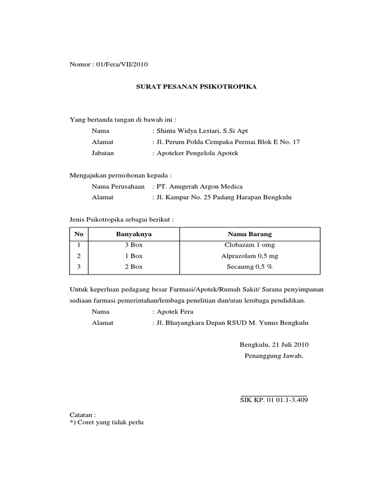Contoh Surat Pesanan Oot