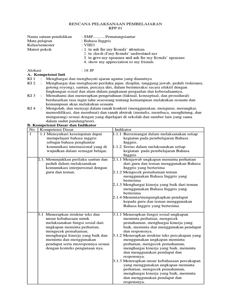 RPP Bahasa Inggris Kelas VIII