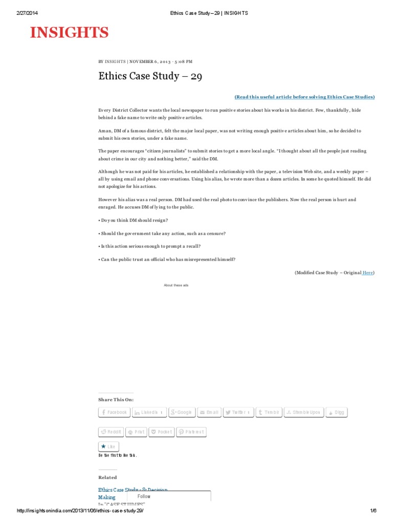 Ethics Case Study - 29 - INSIGHTS | PDF | Social Institutions | Social ...