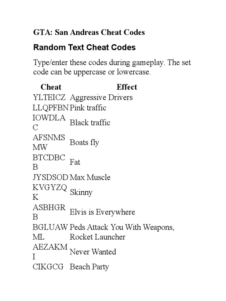 Gta San Andreas Cheat Codes For Pc Playstation Xbox Switch And Mobile Eurogamer Net