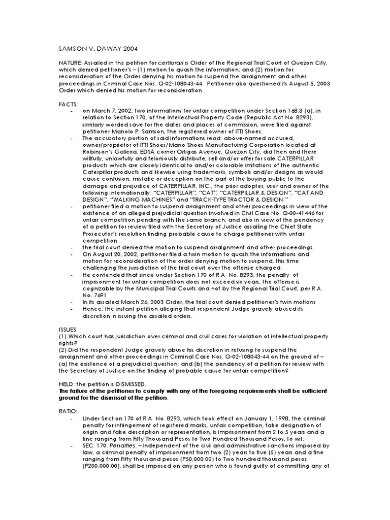 Regional Trial Courts Have Jurisdiction Over Criminal Cases of Unfair