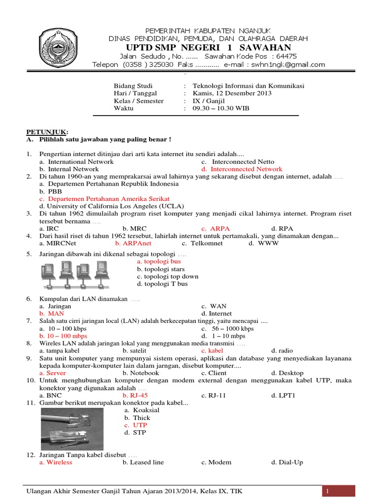 Soal Uas SMP 9 TIK Semester Ganjil