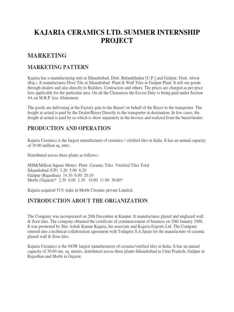 Kajaria Ceramics: Manufacturing Overview | PDF | Supermarket | Retail