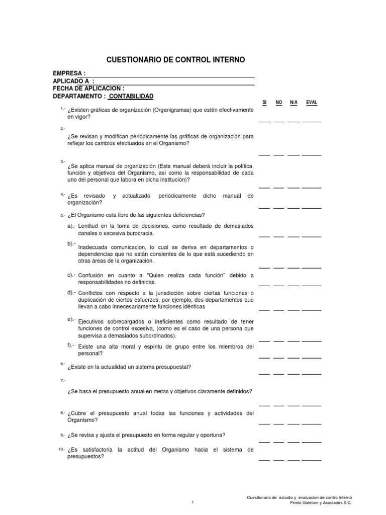 Cuestionario de Control Interno | PDF | Contabilidad | Presupuesto