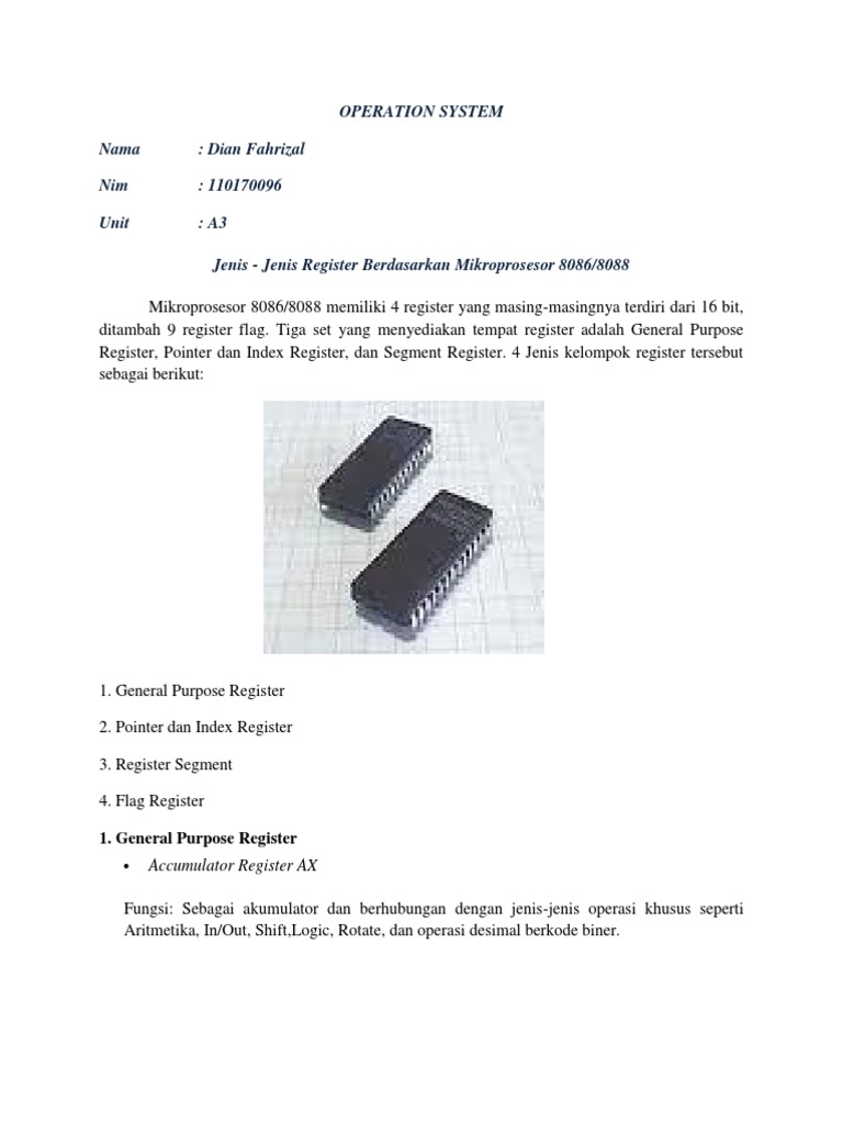Jenis-jenis Register Mikroprosesor 8086 | PDF | Komputer