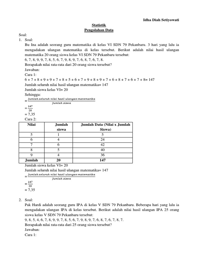 Contoh Soal Statistika Sd Kelas 4 Berbagi Contoh Soal