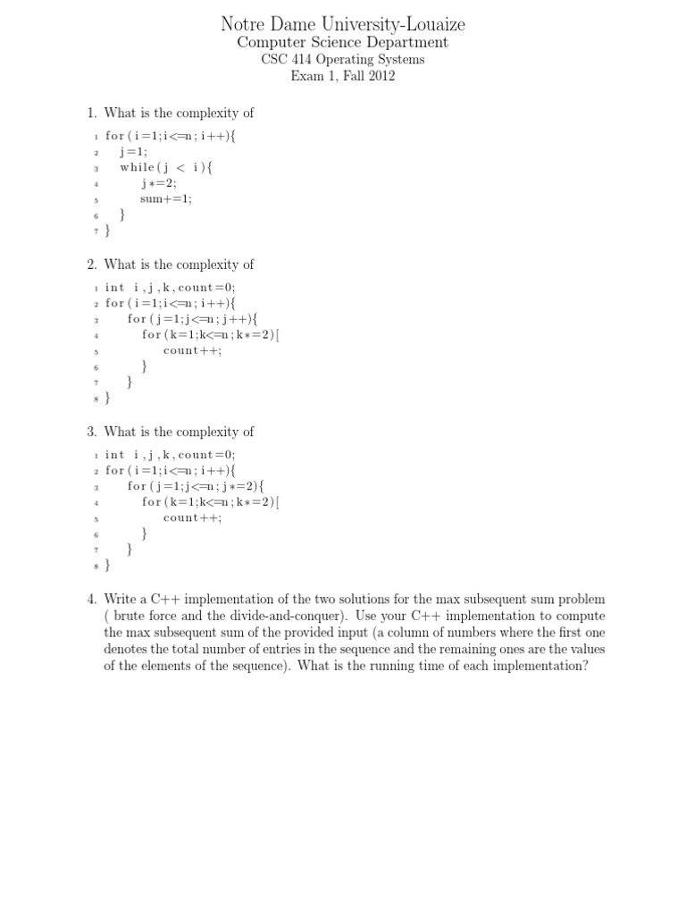 CSC 414 Operating Systems Exam 1 Solutions | PDF