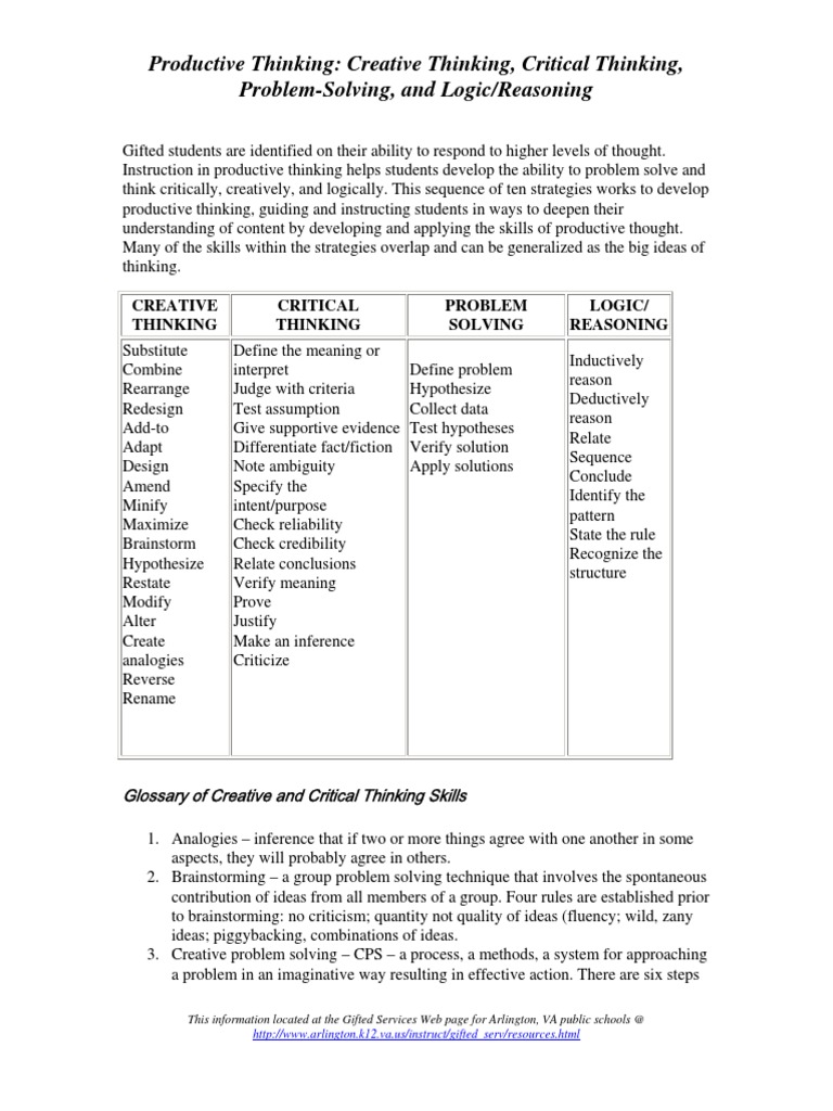 Critical thinking handout picture