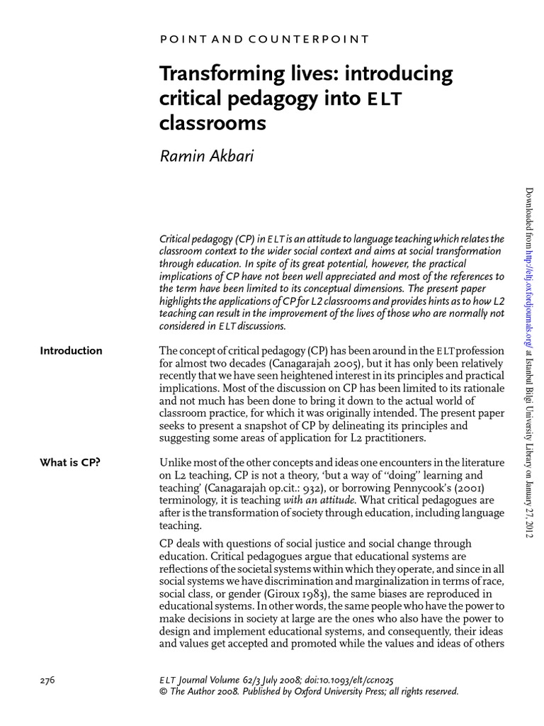 Critical Pedagogy in ELT Classrooms | PDF | Second Language | Language ...