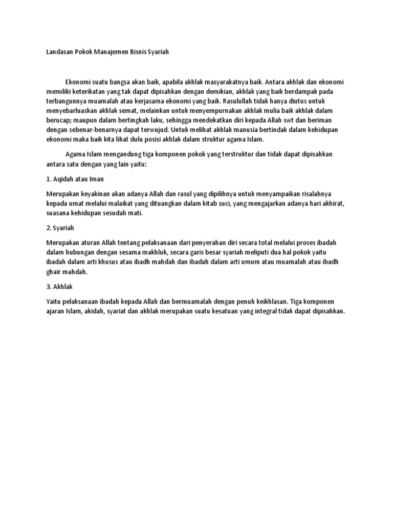 Landasan Pokok Manajemen Bisnis Syariah