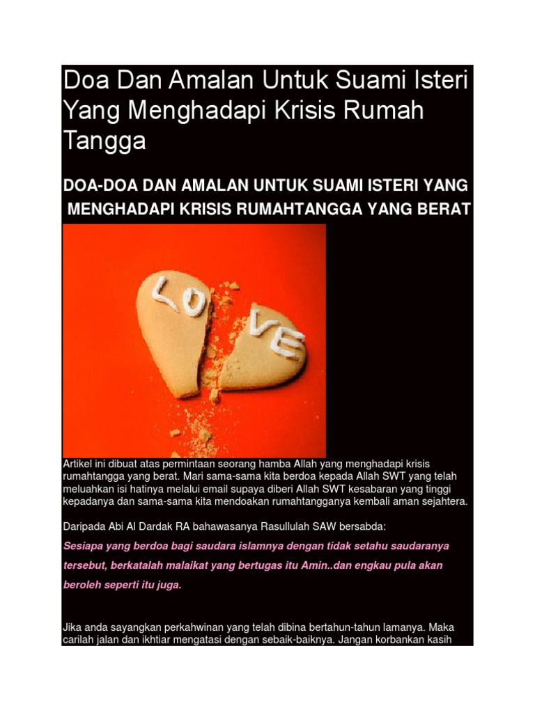 Doa Dan Amalan Untuk Suami Isteri Yang Menghadapi Krisis Rumah Tangga Pdf