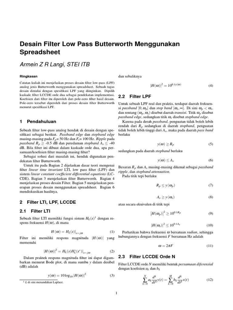 Desain Filter Butterworth LPF Spreadsheet | PDF