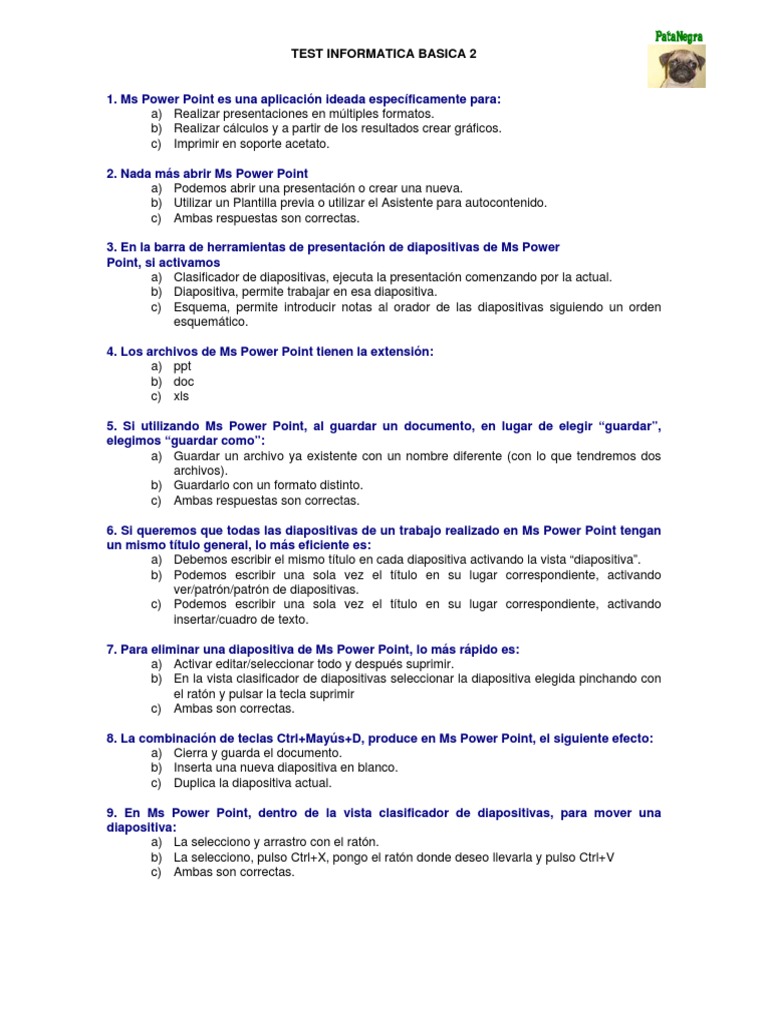 Test de Informatica Basica 2 PDF | PDF | Microsoft PowerPoint | Hoja de ...