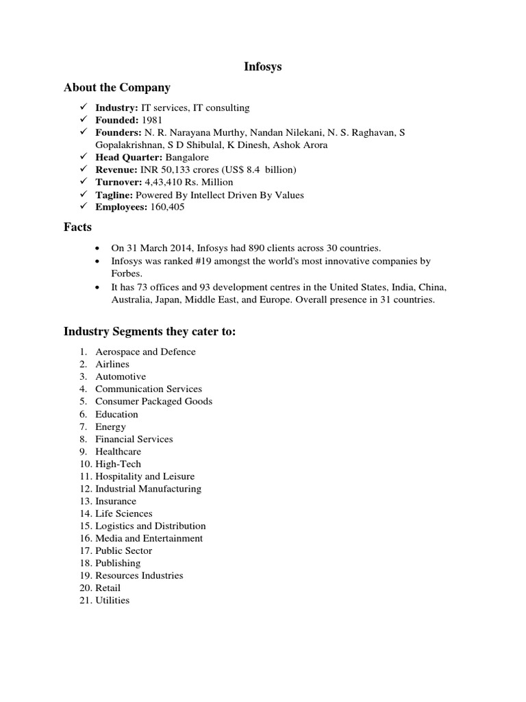 Overview of Infosys Company Profile | PDF | Business | Finance & Money ...