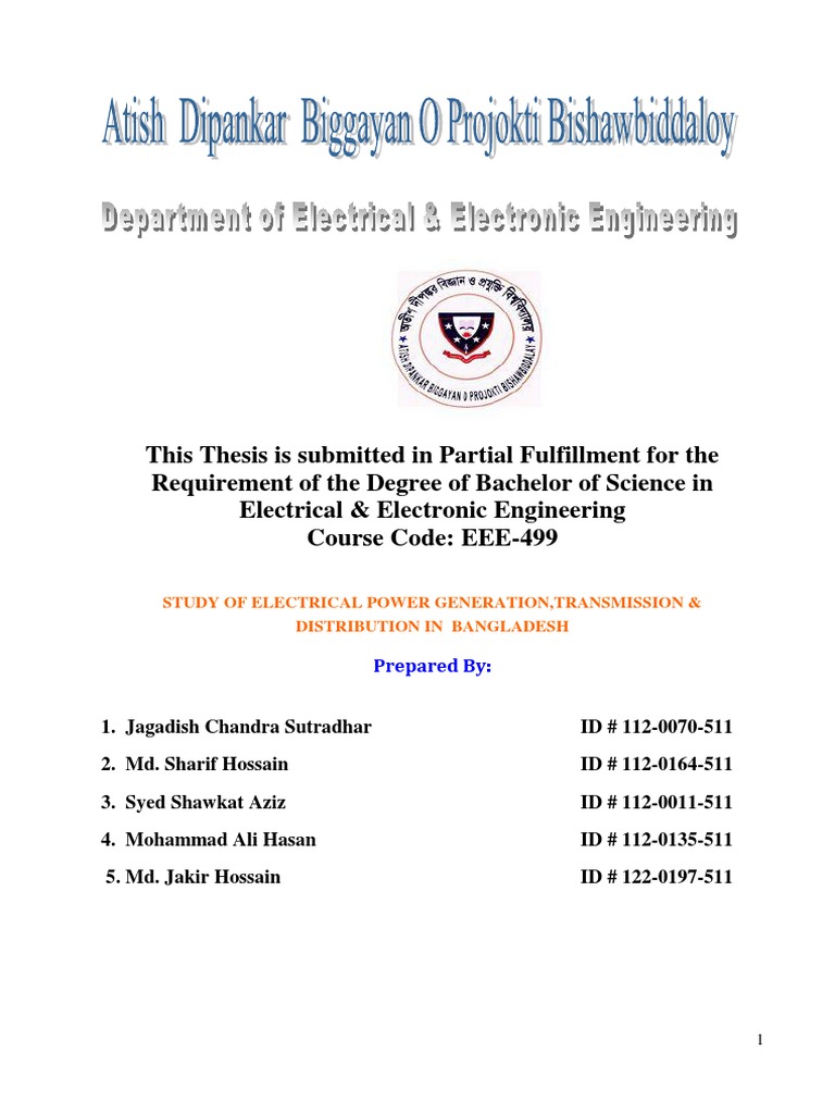 Study of Electrical Power Generation, Transmission & Distribution in