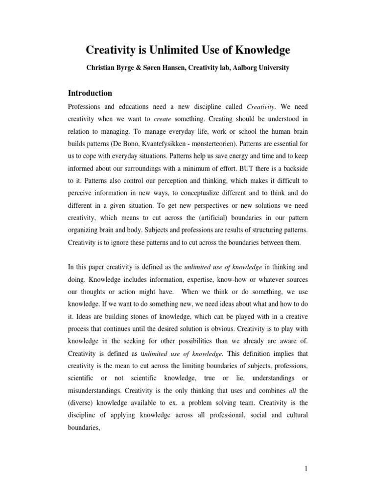 Creativity as Unlimited Knowledge Use | PDF | Creativity | Thought