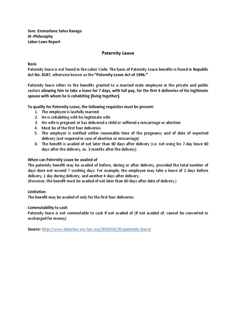 Report On Paternity and Maternity Leave PDF Parental Leave Employment