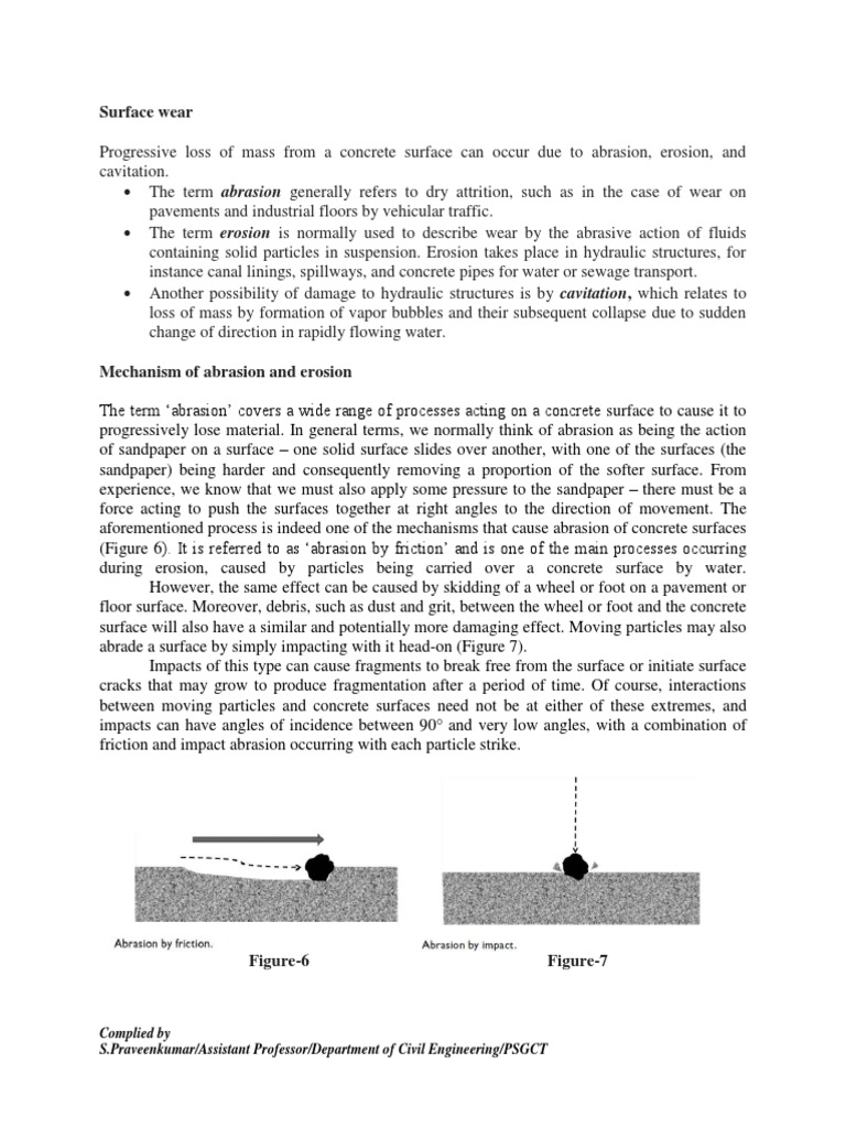 Erosion Abrasion and Cavitation of Concrete Wear Erosion