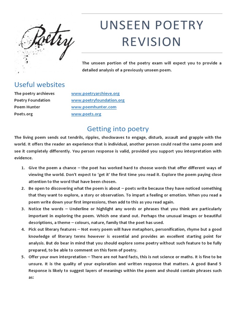Unseen poetry essay plan picture