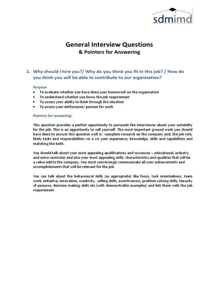 General Interview Questions & Pointers For Answering PDF Question