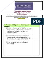 GCSE Geography Learning Check List CORE (Development)