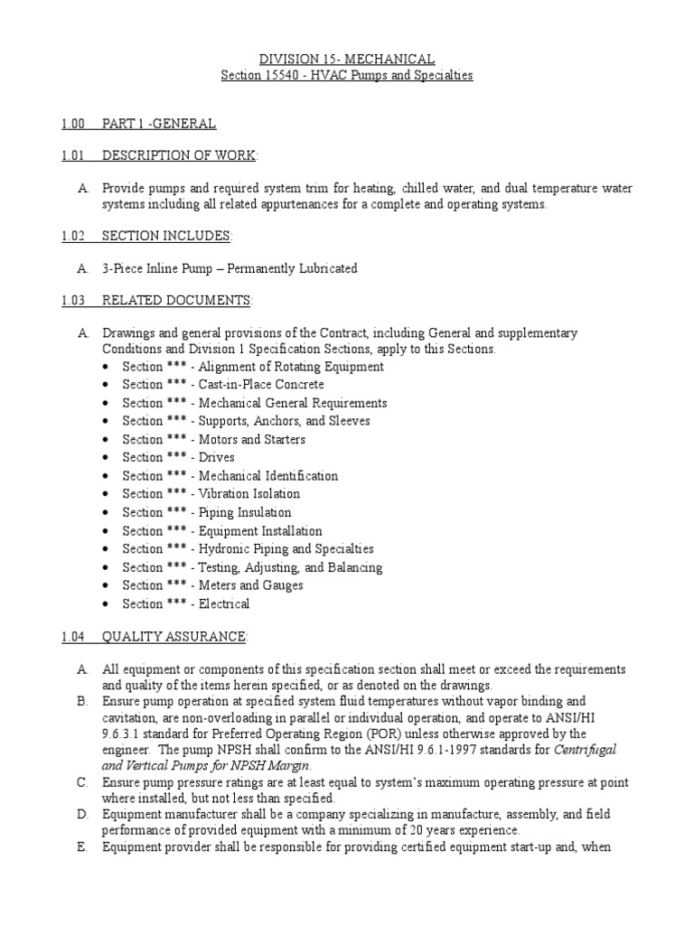 60 15540 HVAC Pumps and Specialties PDF Pump Mechanical