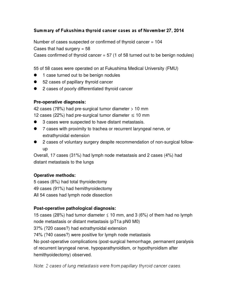 Summary of Fukushima Thyroid Cancer Cases As of November 29 | PDF ...