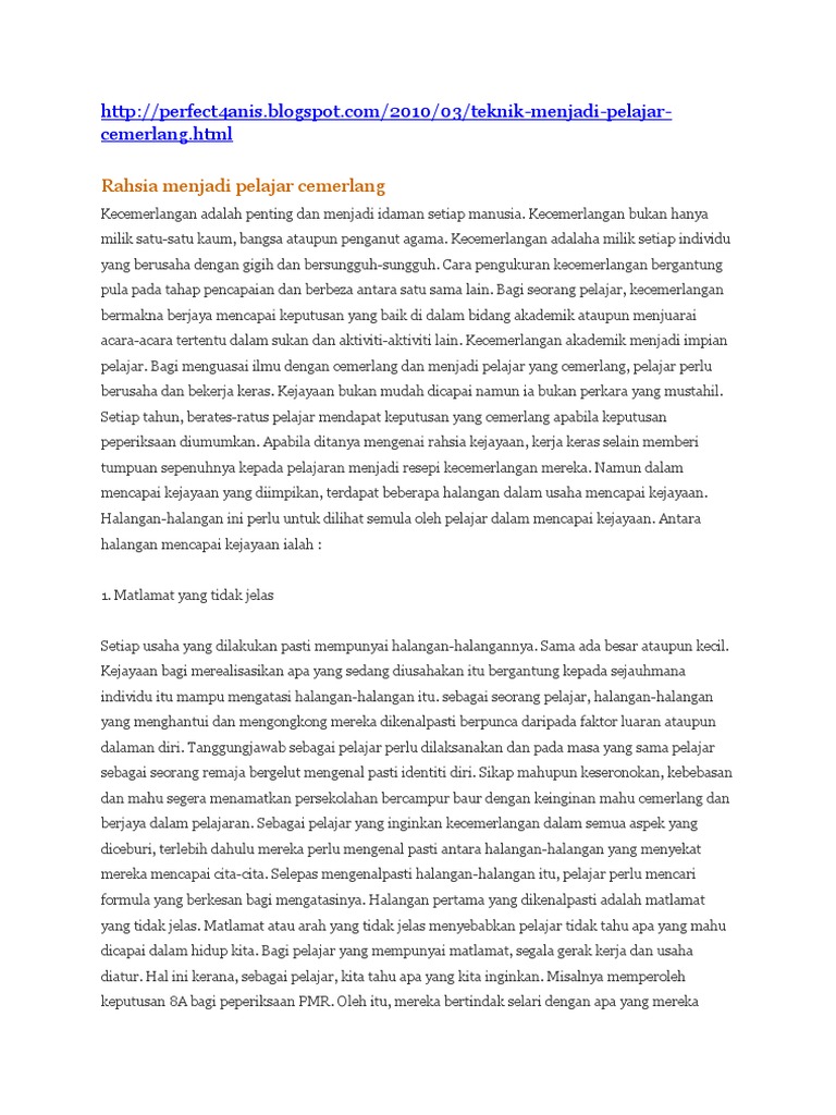 Rahsia Menjadi Pelajar Cemerlang Pdf