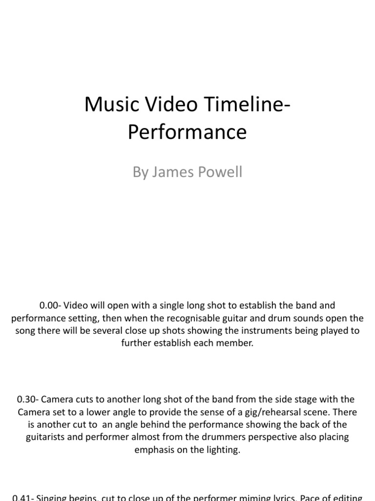 Music Video Timeline-Performance | PDF | Drum Kit | Performing Arts