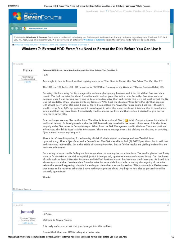 External HDD Error You Need To Format The Disk Before You Can Use It
