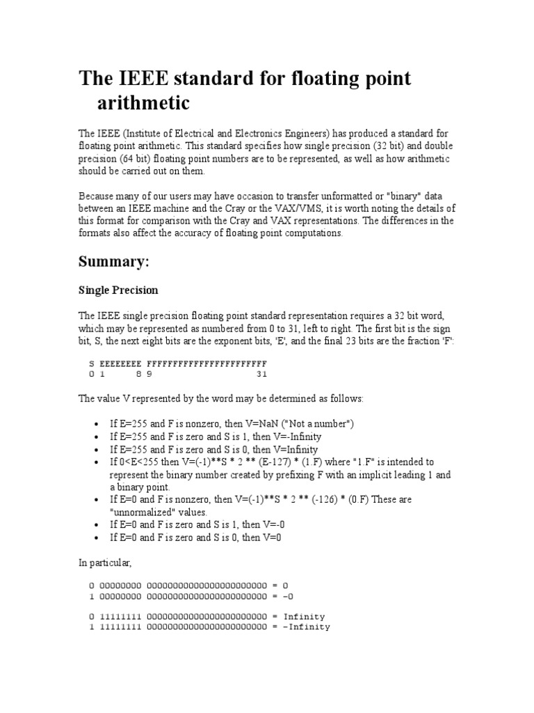 The IEEE Standard For Floating Point Arithmetic | PDF | Lexicology ...
