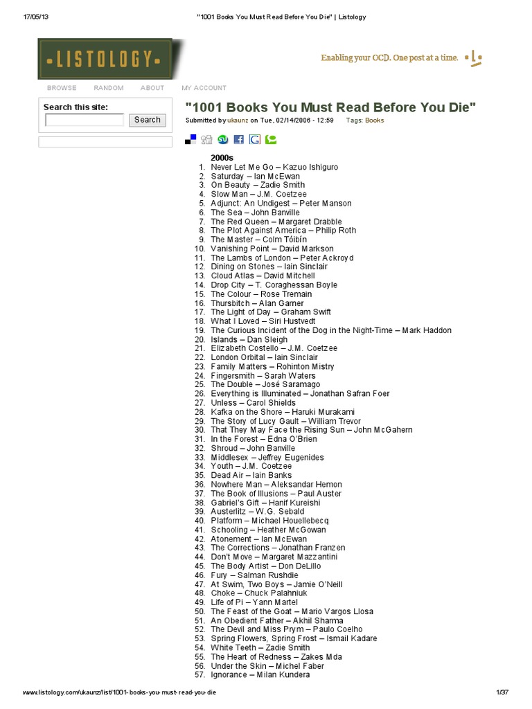 1001 Books You Must Read Before You Die Listology Charlotte