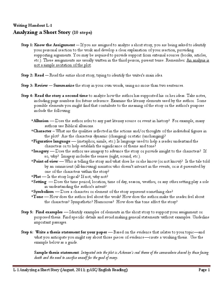 Analyzing A Short Story 17 Steps  PDF  Narration  Essays