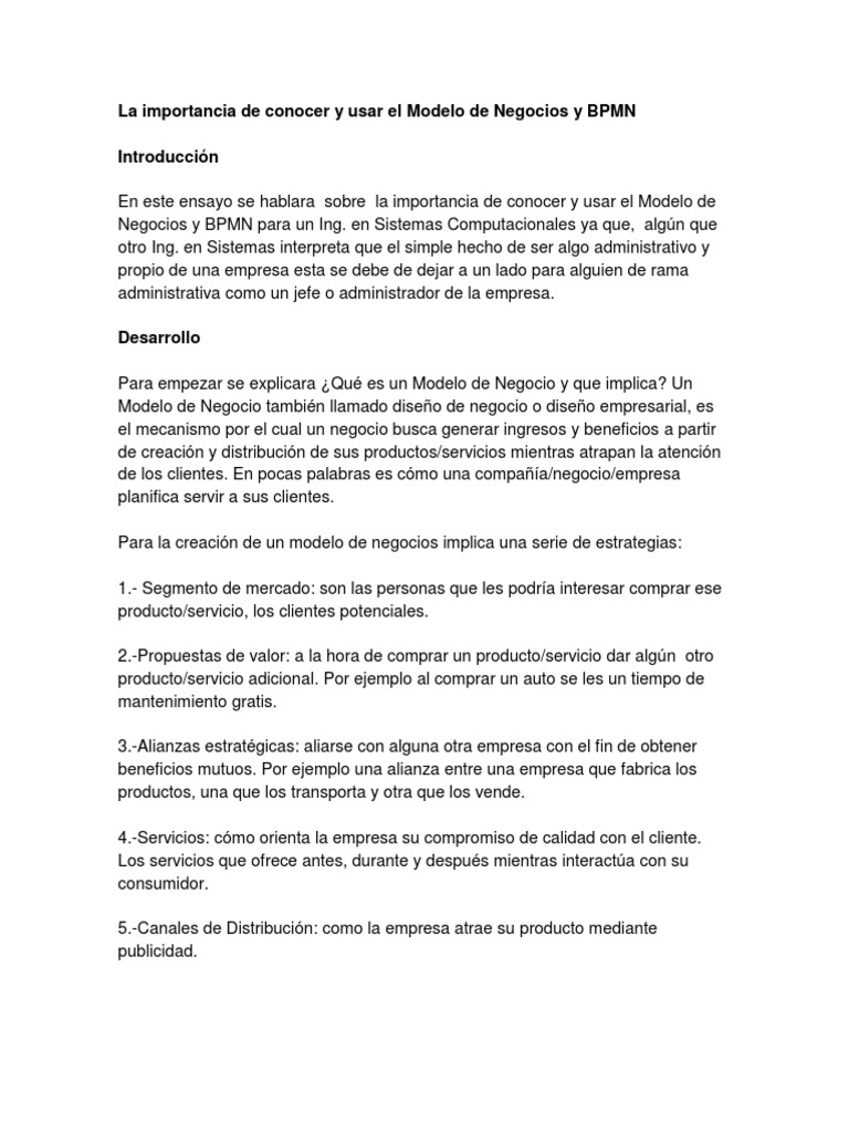 Modelo de Negocios y BPMN | PDF