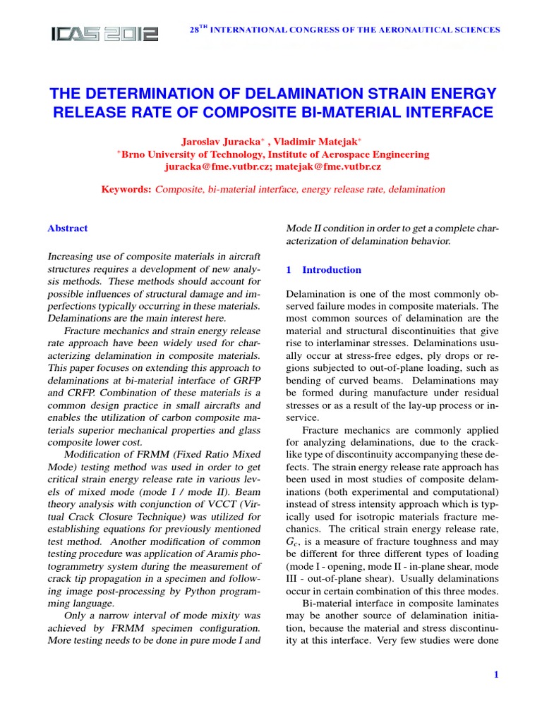 The Determination of Delamination Strain Energy Release Rate of ...