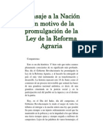 Mensaje A La Nación Con Motivo de La Promulgación de La Ley de La Reforma Agraria