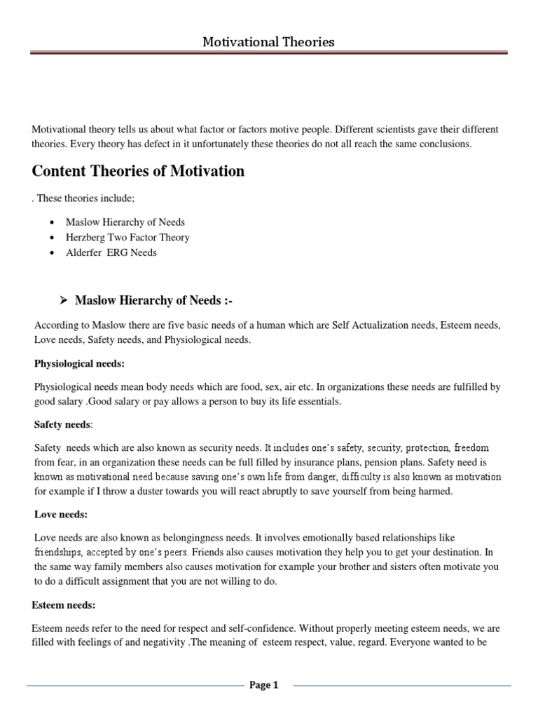 Motivational Theories Pdf Motivation Motivational