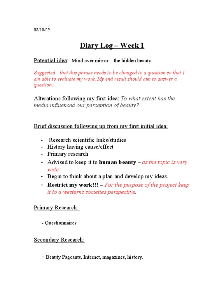 Diary Log - Week 1 | PDF
