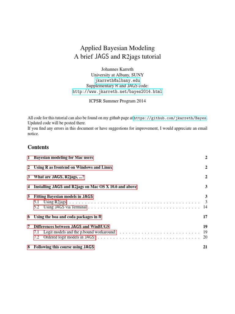 Jags Tutorial PDF R (Programming Language) Free Software