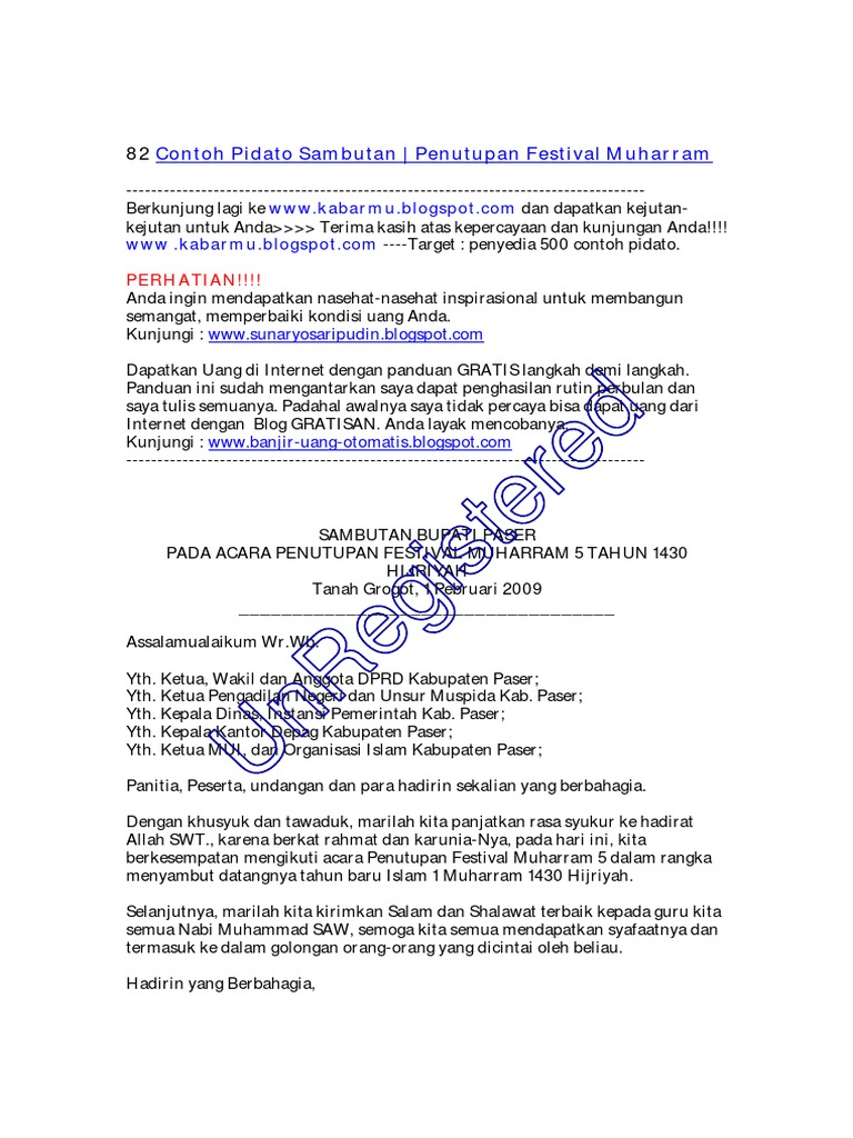 82 Contoh Pidato Sambutan - Penutupan Festival Muharram